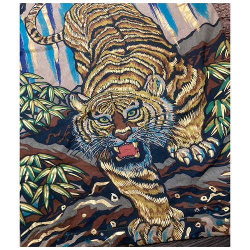 虎柄ののぼり旗の柿渋染めゆったりワンピース 古布リメイク ワンピース  