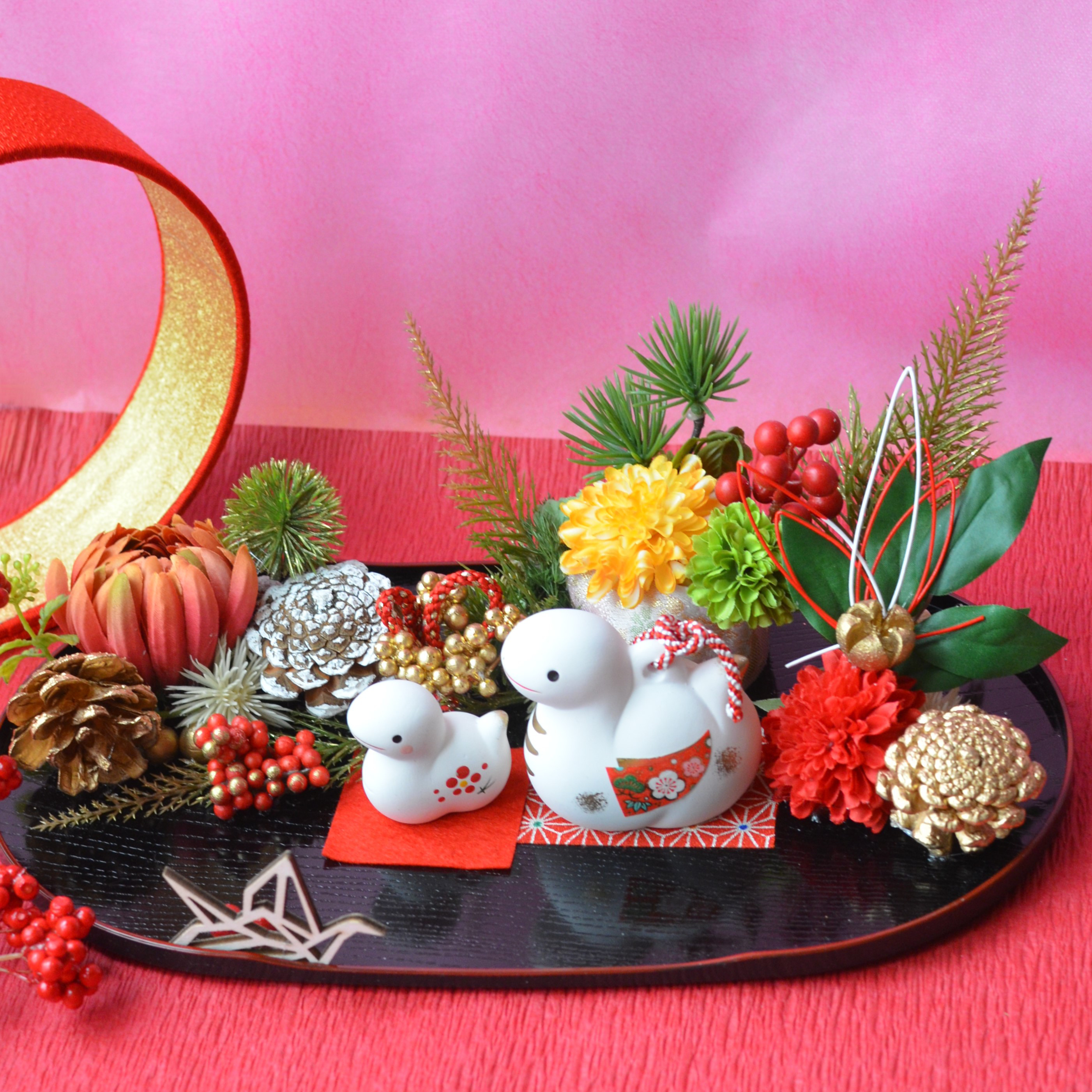 干支飾り・毎年干支を変えて飾れる縁起物飾りアレンジメント・お家の安寧を願うお飾り