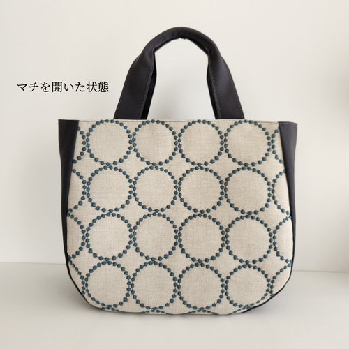 ミナペルホネン タンバリン ベージュ ×ブルーグレー 角丸トート