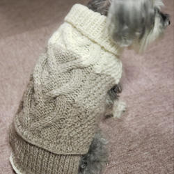 犬服♪(Lサイズ)ハート模様のざっくりとした手編みワンピース(リード通し穴有り) 1枚目の画像