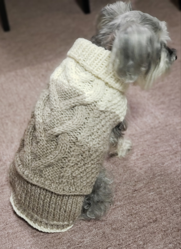 犬服♪(Lサイズ)ハート模様のざっくりとした手編みワンピース(リード通し穴有り) 1枚目の画像