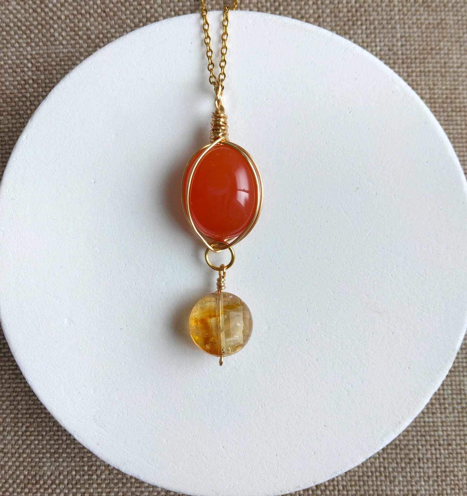 カーネリアン＆ファントムシトリン　天然石　ワイヤーペンダント　No.P77