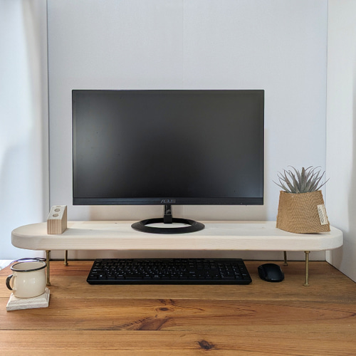 オーバルホワイト】モニター台 デスクシェルフ キーボード収納