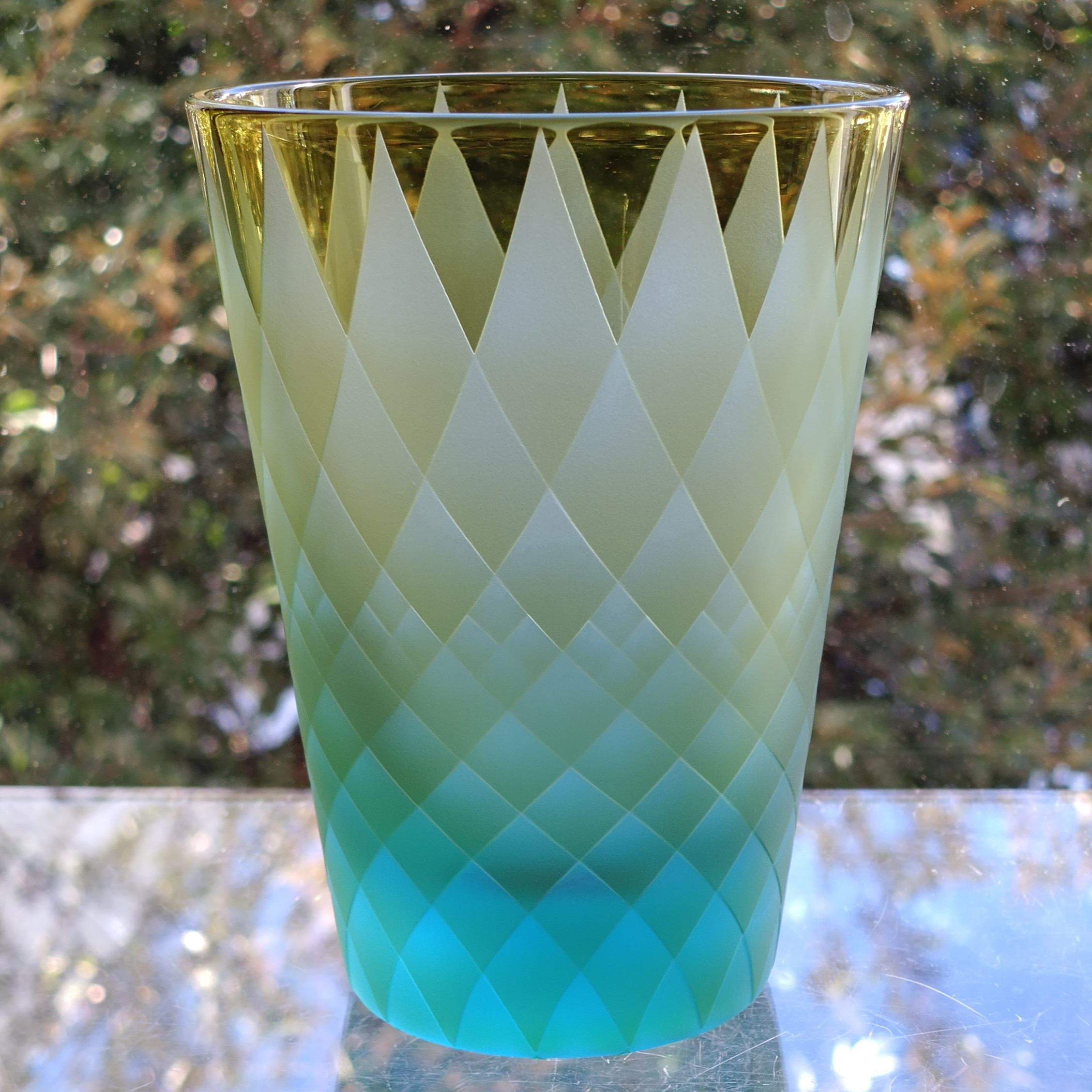 「菱霞　四つ菱　タンブラー」イエロー･ブルー　サンドブラスト