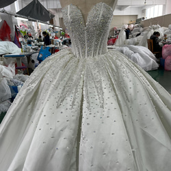 美品！パール付き 優雅 プリンセスライン 編み上げ ビスチェ vネック 