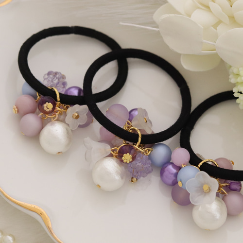 ヘアゴム  大人～✩.*˚ ボルドー大ぶりビーズバージョン♡ ビーズボール ビジュー クロッシェ シュシュ 赤 レッド 大人 ヘアゴム