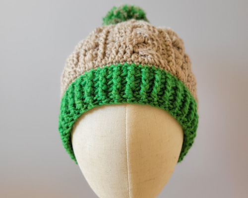 子供用／サイズ展開あり】バイカラーケーブルニット帽(グリーンー