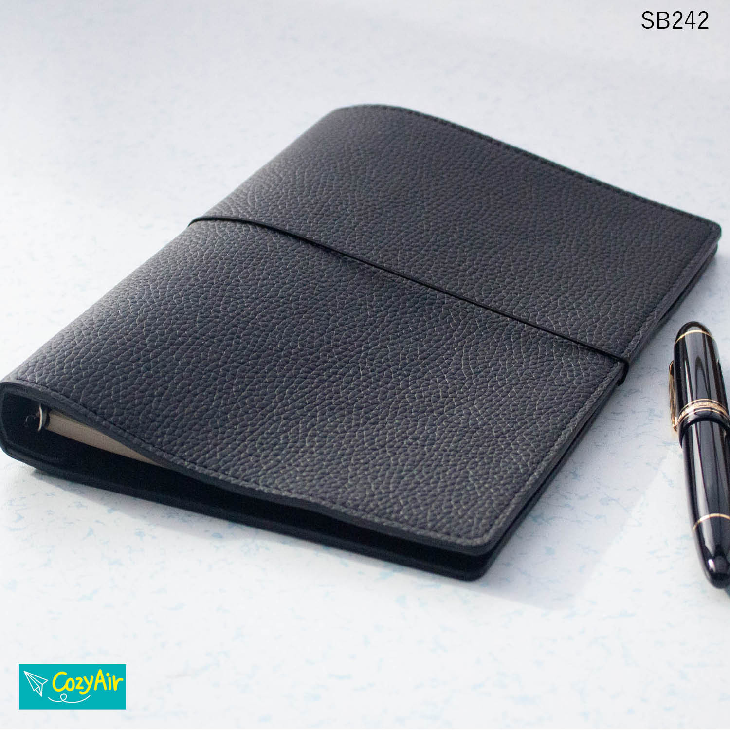 SB242 【受注制作】1番大きなサイズのシステム手帳 A5サイズ シンプルデザイン リング径15mm 本革ブラック・ブ