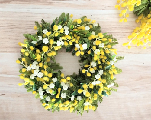 ミモザリース　春リース No.77 春のミモザリース 玄関リース フラワーリース