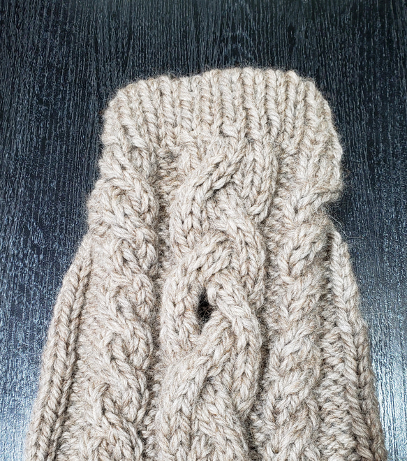 犬服♪リード通し穴有りの、ざっくりとしたアラン模様の手編みセーター(小型犬S) 5枚目の画像