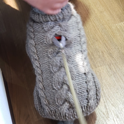 犬服♪リード通し穴有りの、ざっくりとしたアラン模様の手編みセーター(小型犬S) 6枚目の画像