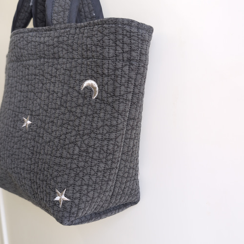ヌビバッグ　ダークグレー×ムーン＆スター　トートバッグ　ハンドメイド ✱受注制作✱ヌビバッグ Mサイズ /ヌビトートバッグ /ランチ