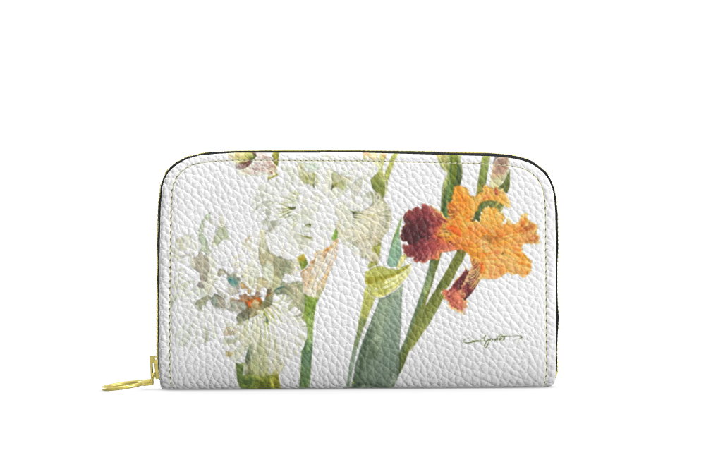 英国高級ナッパレザー　花菖蒲 ラウンドファスナー財布