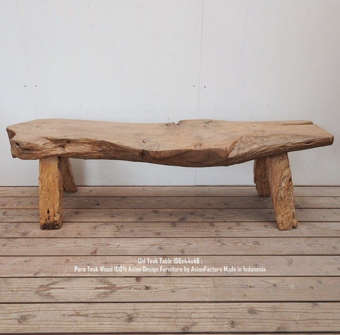 超極厚 一点物 オールドチークベンチ 156cm 木製 木 おしゃれ 総無垢材 一枚板 飾り台 アジアン家具 バリ家具