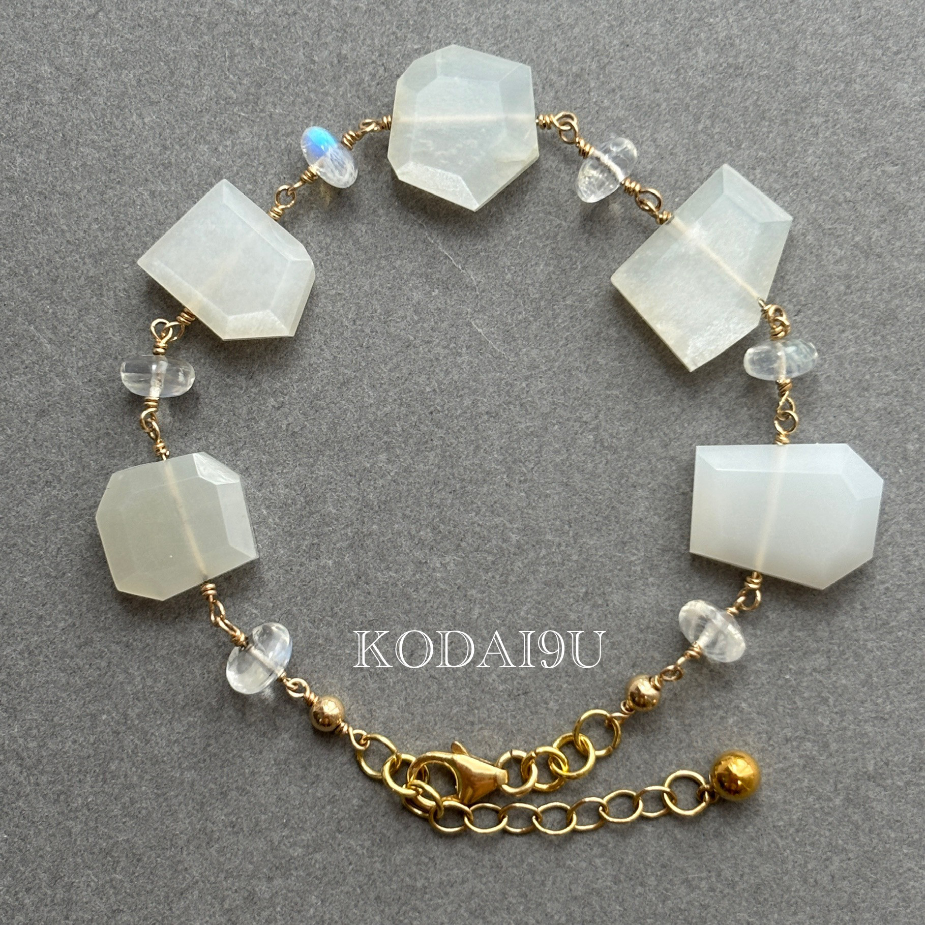 SALE【天然石】レインボームーンストーン×ホワイトムーンストーン１４ｋｇｆブレスレット