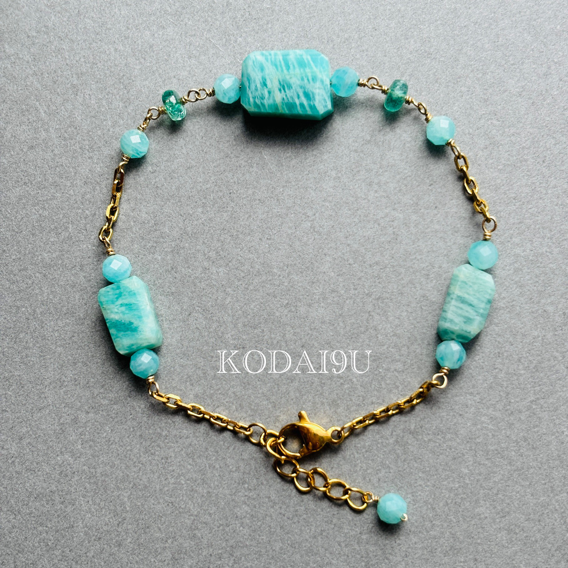 【天然石】アマゾナイト×エメラルド ステンレスブレスレット