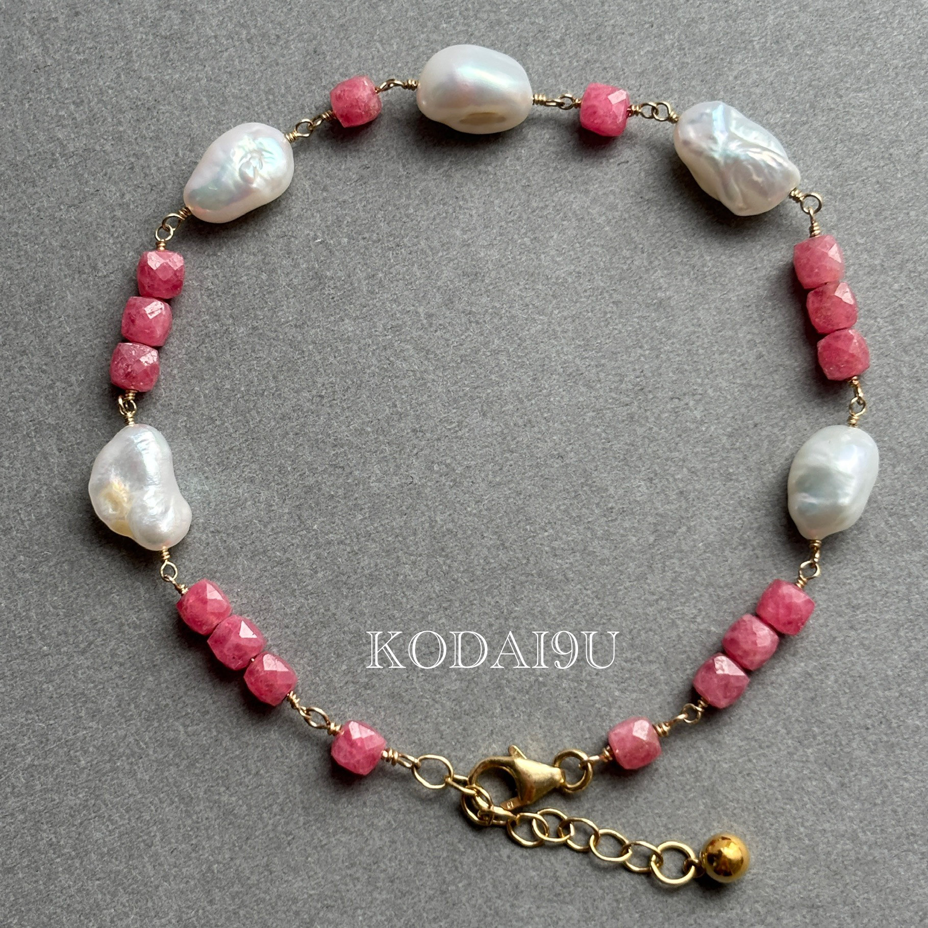 SALE【天然石】インカローズ×ケシ淡水パール１４ｋｇｆブレスレット 7,148円