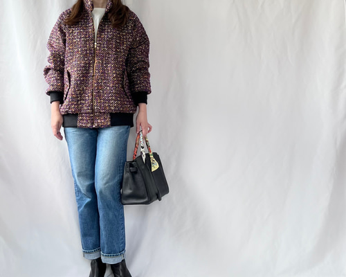 イタリア輸入生地ウールツイードのオーバーサイズブルゾン】パープル