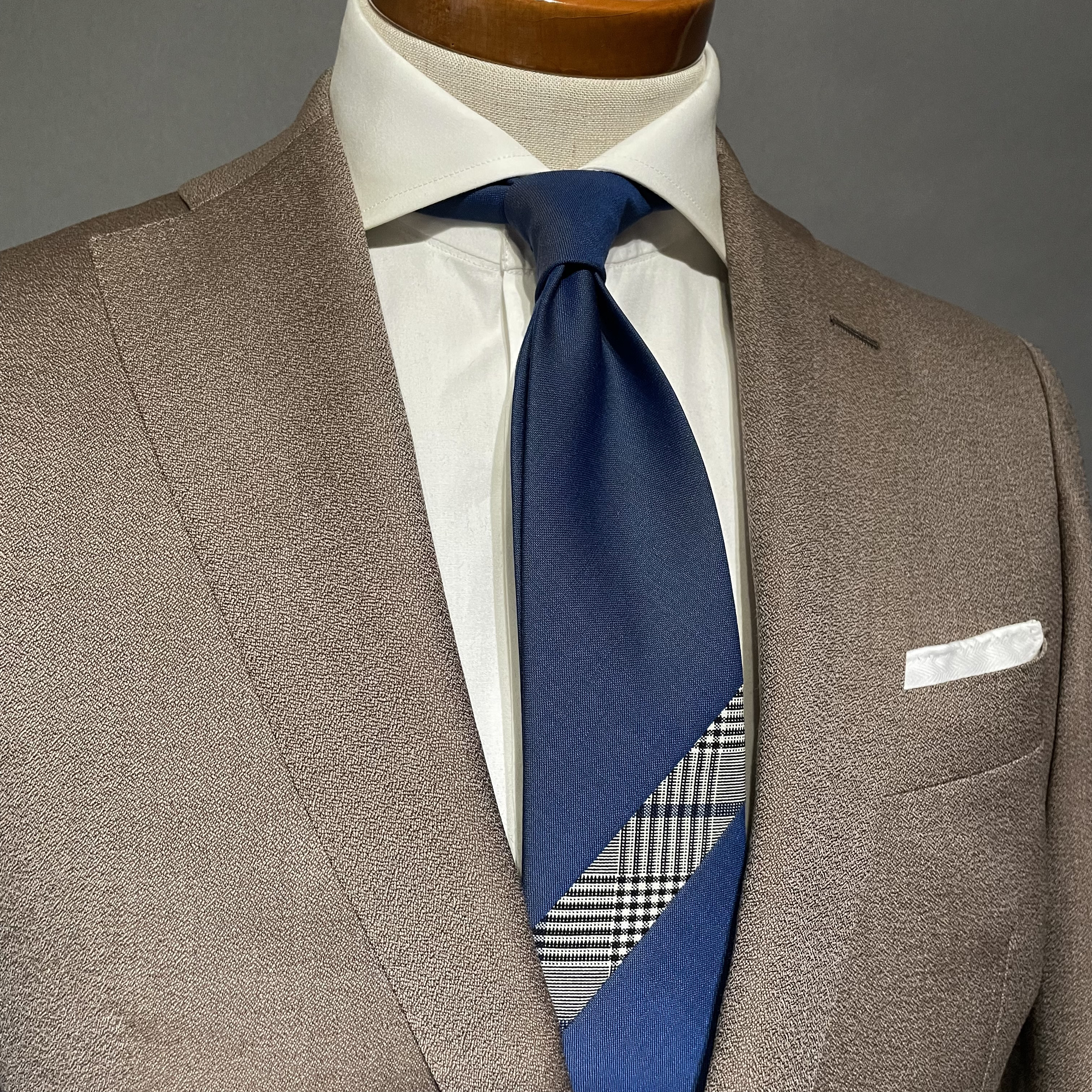 【受注製作】ブルー　チェック　バイカラー　ネクタイ　プレゼント　ギフト【別途】名入れ　メッセージ　イニシャル　刺繍