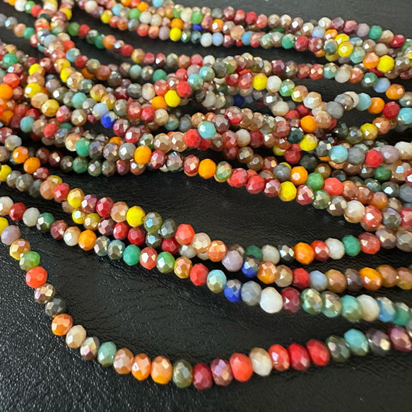 1連 3mm×2mm キラキラ 多面 ガラス ビーズ カラフル 4枚目の画像