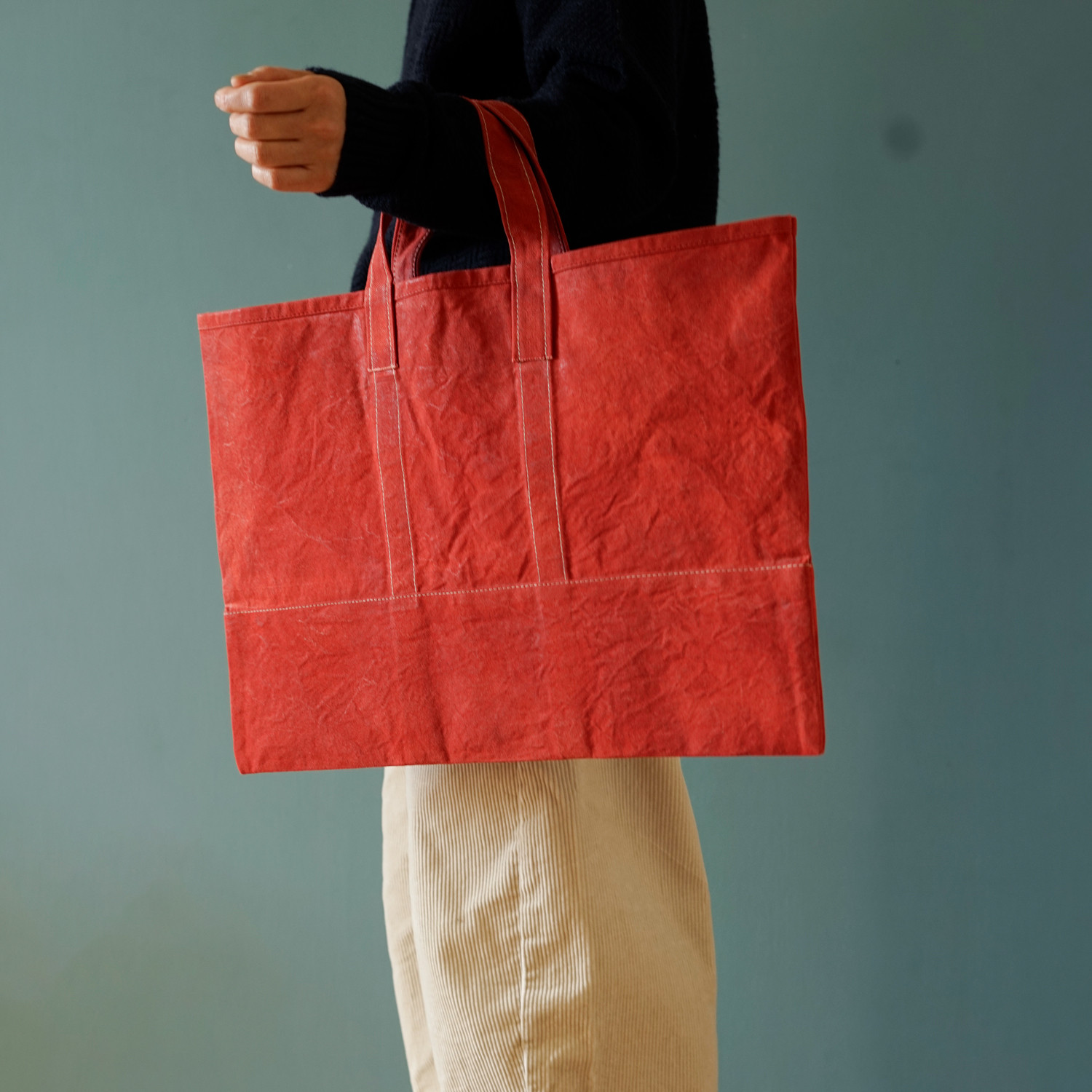 インド茜染｜トートバッグ｜Petanco Tote マチなし｜柔らかく馴染むロウ引きバッグ