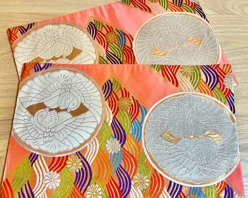 華やぐお正月 帯のリメイクランチョンマット〜春のさえずり