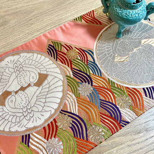 華やぐお正月 帯のリメイクランチョンマット〜春のさえずり