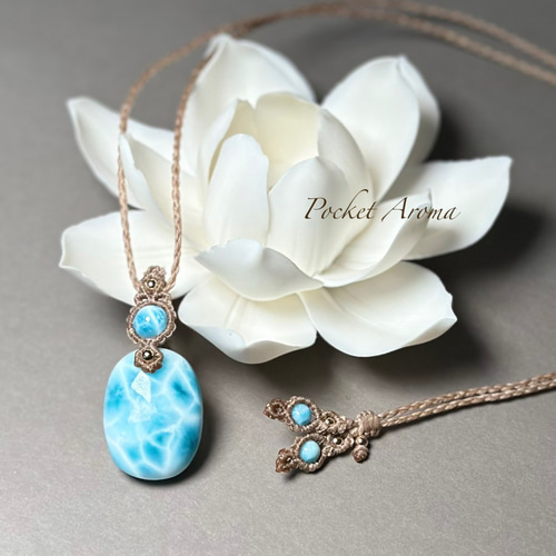 海衣花』高品質ラリマーのマクラメペンダントネックレス ネックレス