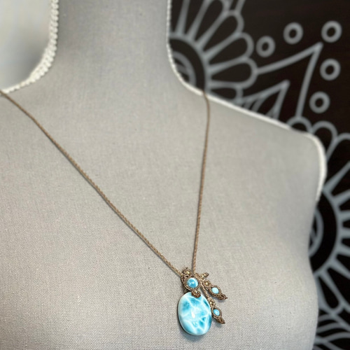 海衣花』高品質ラリマーのマクラメペンダントネックレス ネックレス