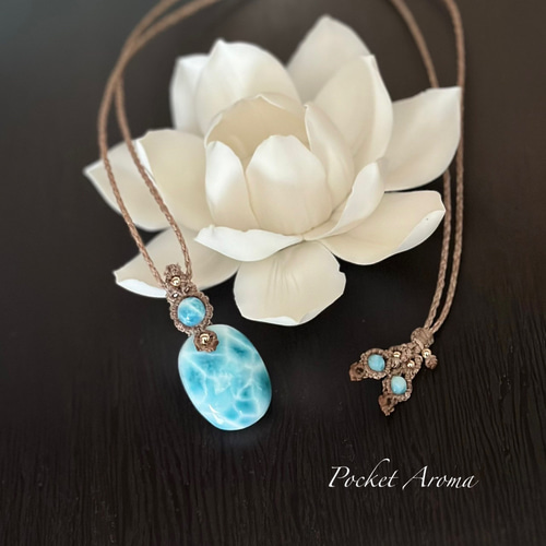 海衣花』高品質ラリマーのマクラメペンダントネックレス ネックレス