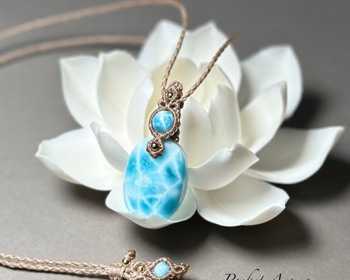 海衣花』高品質ラリマーのマクラメペンダントネックレス ネックレス