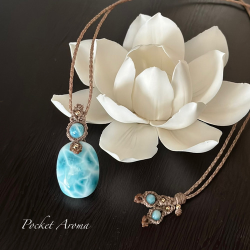 海衣花』高品質ラリマーのマクラメペンダントネックレス ネックレス