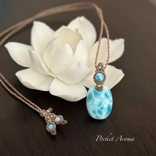 海衣花』高品質ラリマーのマクラメペンダントネックレス ネックレス