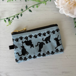 印鑑サイズ・インド刺繍リボンフラットポーチミニ・ベージュ