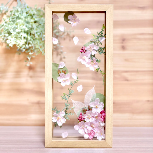 水面に浮かぶ桜 横長フレームアレンジメント アートフラワー
