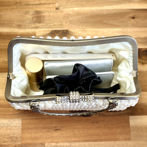 パーティーバッグ(全面ビーズ・がま口) パール祭り】大人のがま口パールバッグ☆ビーズバッグ☆結婚式