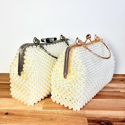 パール祭り】大人のがま口パールバッグ☆ビーズバッグ☆結婚式 披露宴