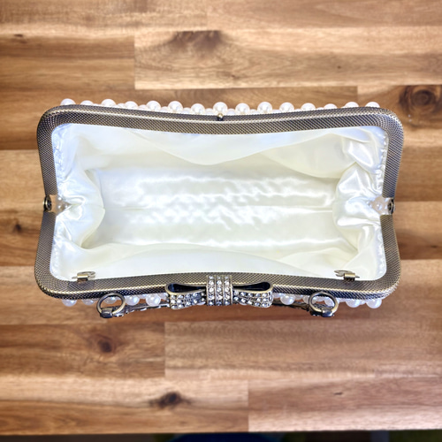 パール祭り】大人のがま口パールバッグ☆ビーズバッグ☆結婚式 披露宴