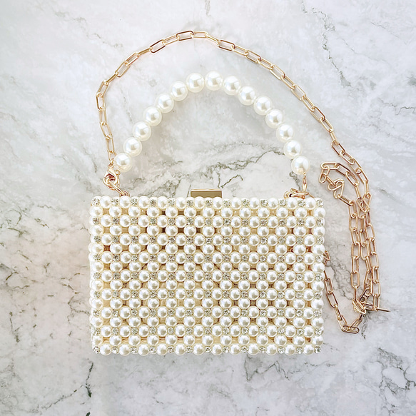 キラキラビジューとパールの大人クラッチバッグ☆ビーズバッグ☆結婚式