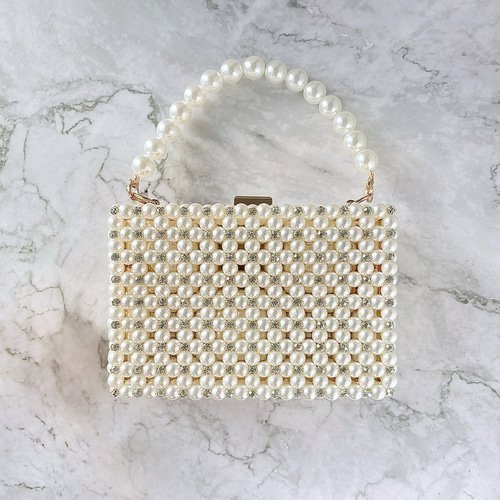 キラキラビジューとパールの大人クラッチバッグ☆ビーズバッグ☆結婚式