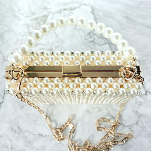 キラキラビジューとパールの大人クラッチバッグ☆ビーズバッグ☆結婚式