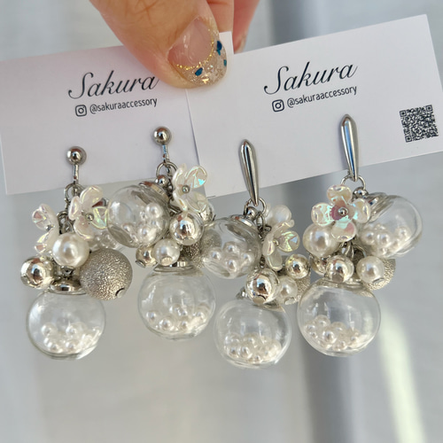 シルバー ガラスドーム パール ピアス イヤリング イヤリング 