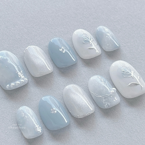 No.001 light blue rose / ネイルチップ ネイルチップ（つけ爪