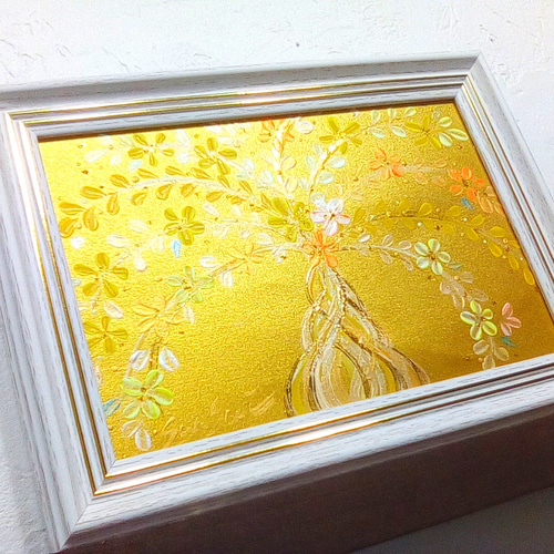 開運絵画　光の柱　金のなる木　お金　風水　引き寄せ　金運アップ　金箔　ゴールド 額縁付き】 開運絵画 金のなる木 お金 風水 引き寄せ 金運アップ