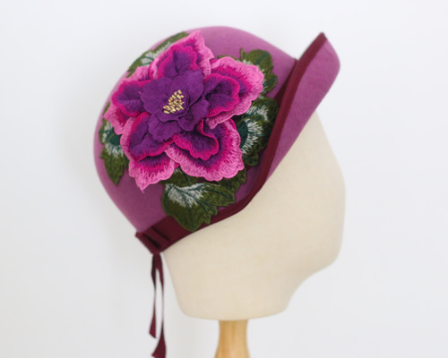 極美品✨メゾンミッシェル　ハット　ウール100% ブラック　ピンク　つば広　M セール】MAISON MICHEL Virginie Felt ウールフェルト ハット（ハット