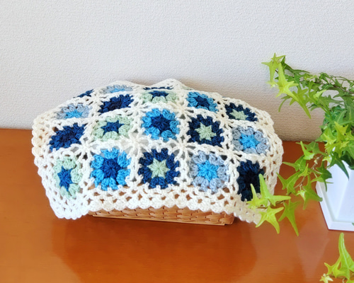 ウール毛糸のマルチカバー&フリーマット ブルーの集い グラニー