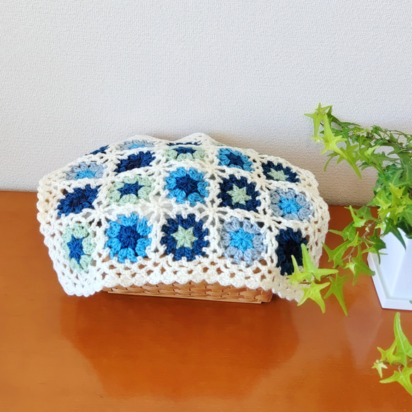 ウール毛糸のマルチカバー&フリーマット ブルーの集い グラニー