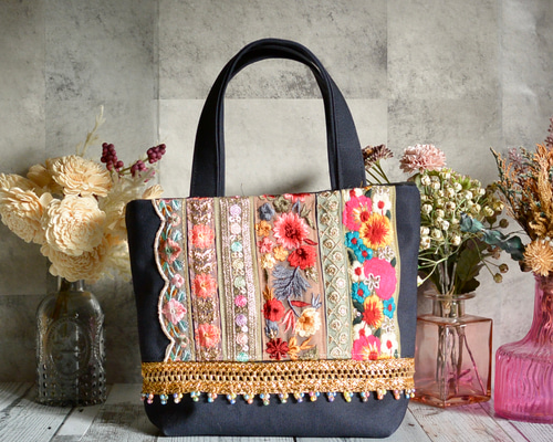 トートバッグ　インド刺繍ハイクラスピンク　ハンドメイド a07fd3b631c1f8c532c0388cd61999