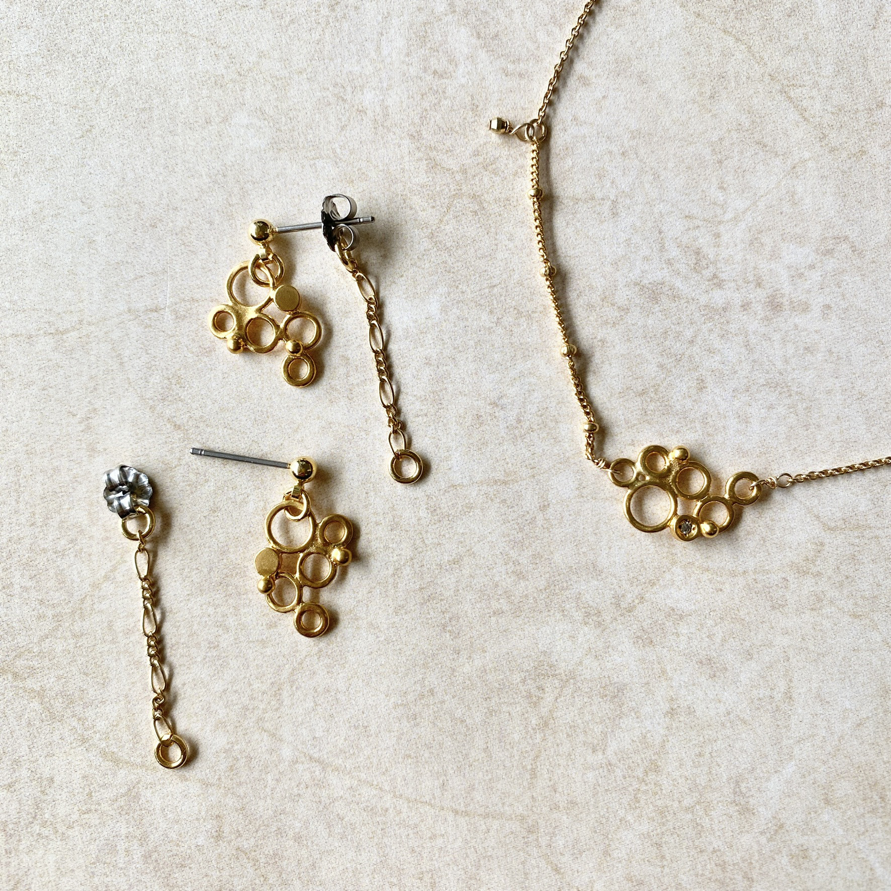 K14ゴールドフィルド・ダイヤモンドネックレス&ピアス【イヤリングに取り替え可能】