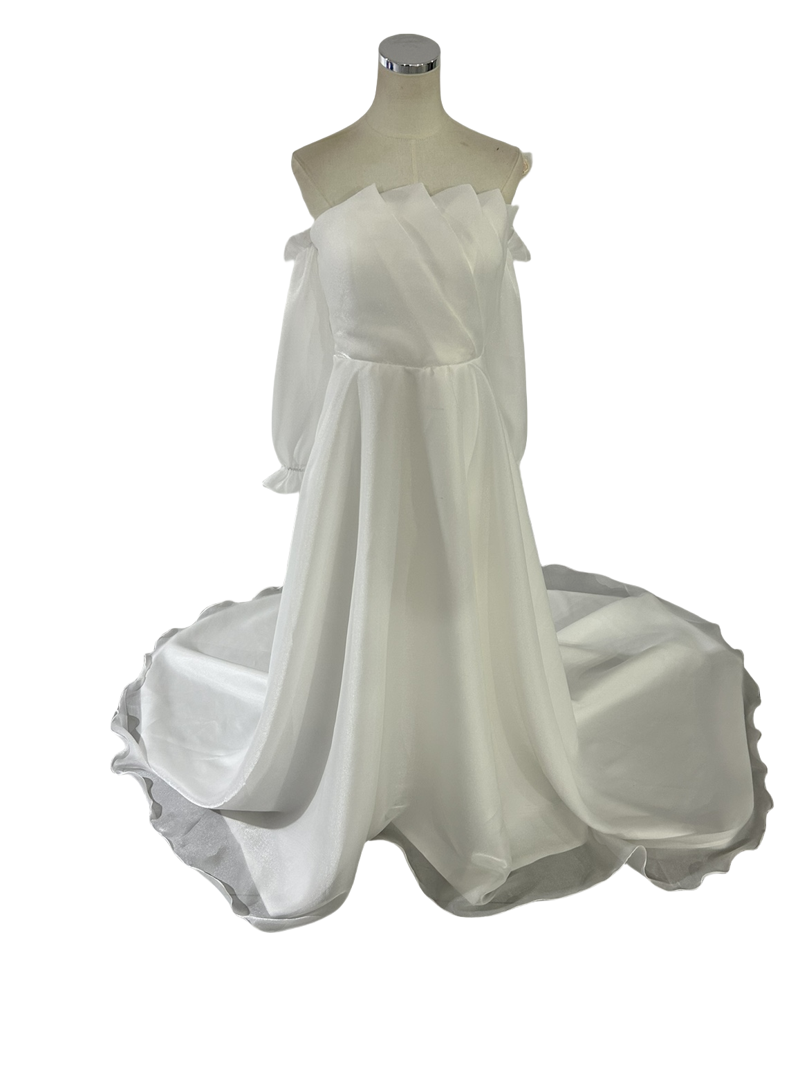 パーティードレス ロングスリーブ 編み上げ オフホワイト 前撮り 2次会 オフシェル